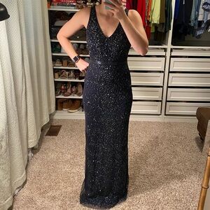 Aidan Mattox Navy Blue Long Beaded Gown Size 2